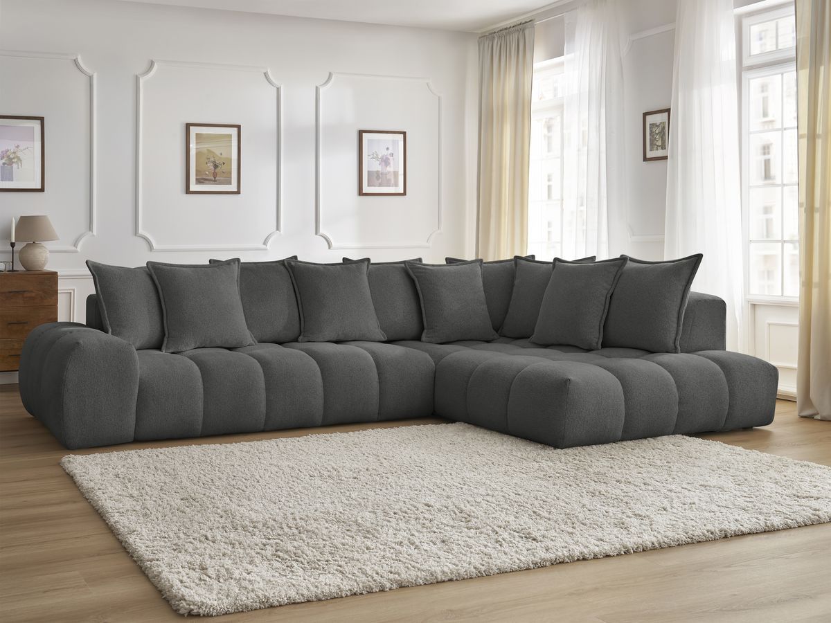 Bobochic Everest Ecksofa, 10 Kissen Melange-Stoff Dunkelgrau Ecke rechts