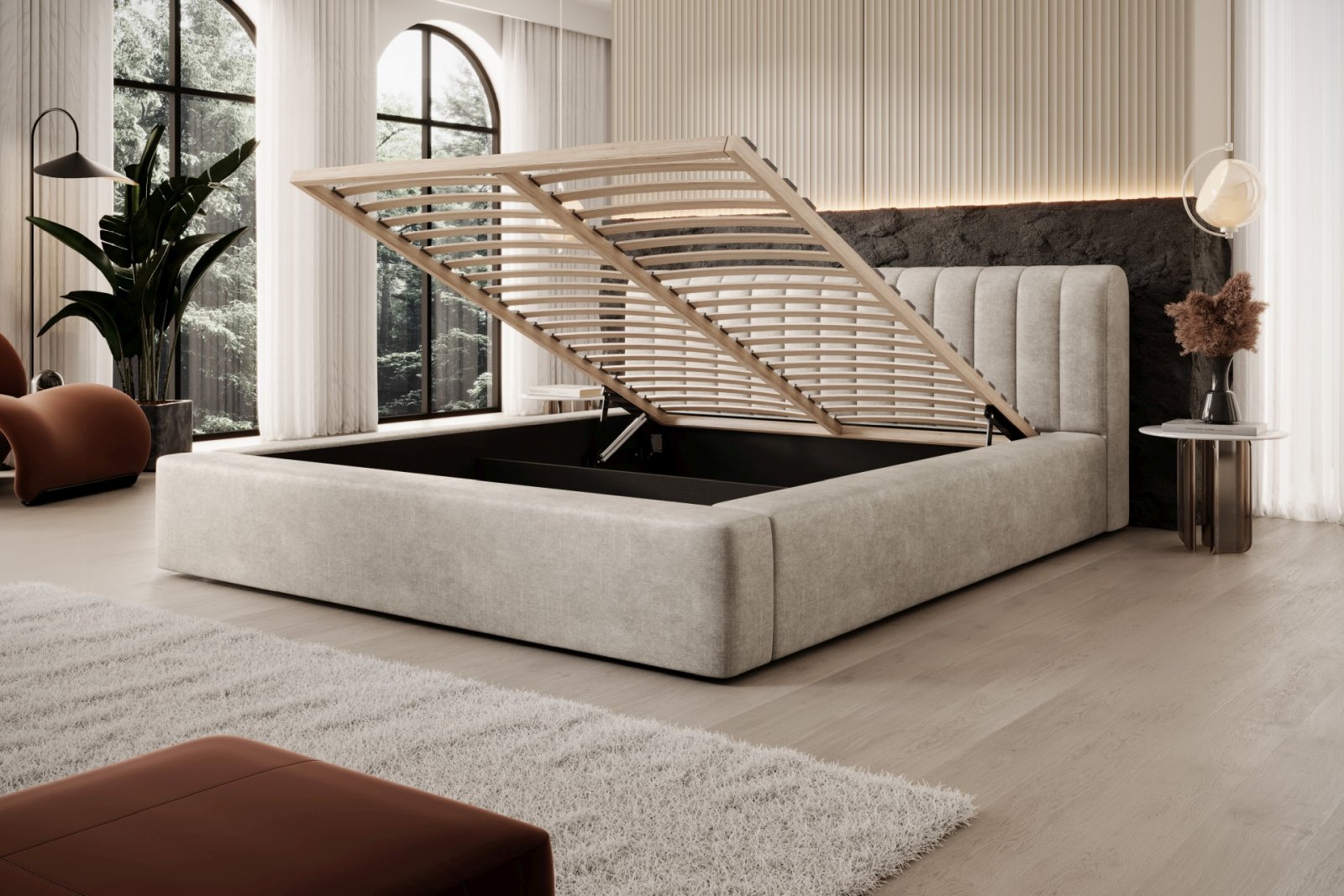 Polsterbett Faroa Samtstoff 180x200 mit Holzrahmen Macau Pearl