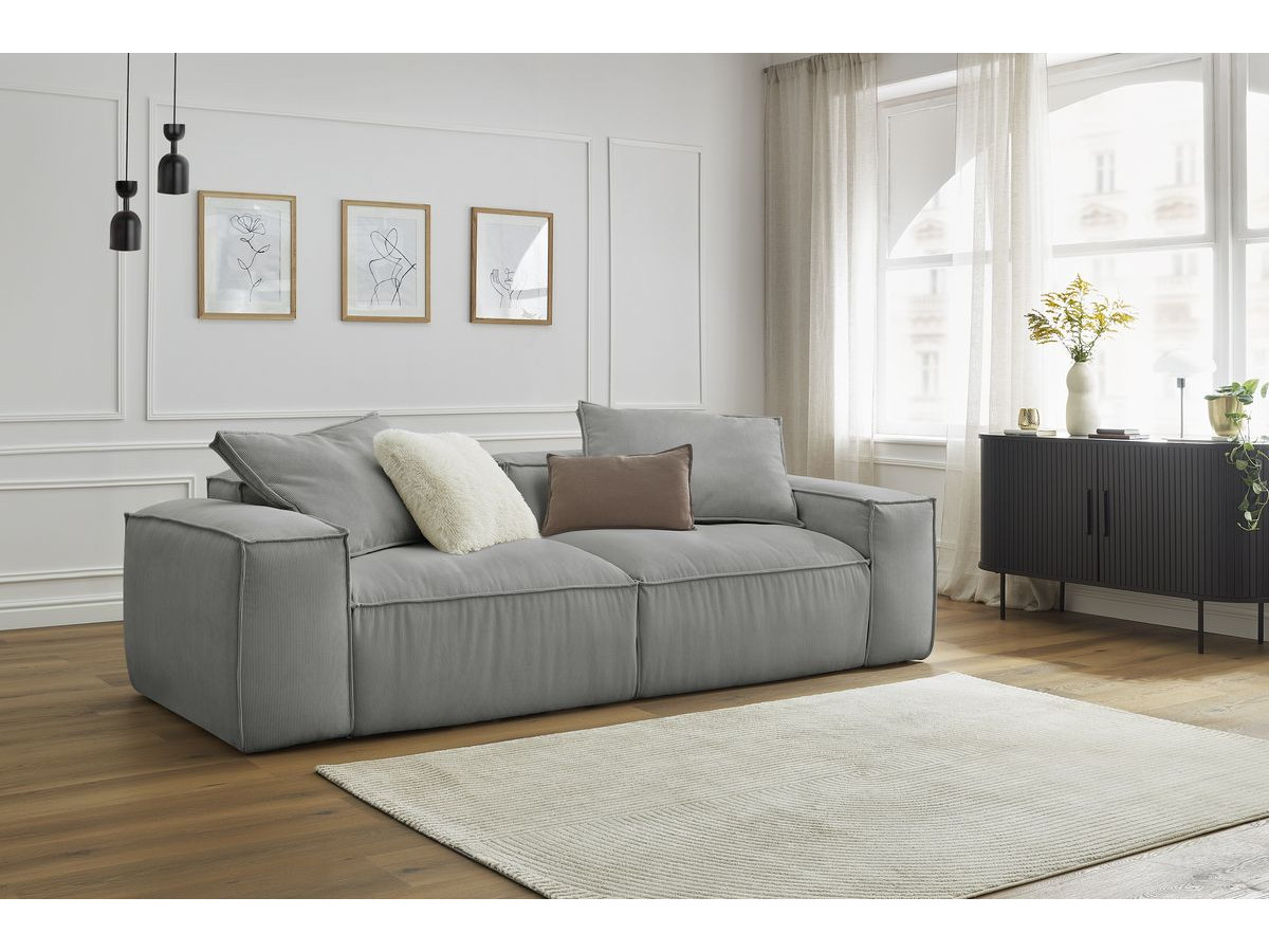 Bobochic Boheme Sofa 3-Sitzer Cordsamt Hellgrau