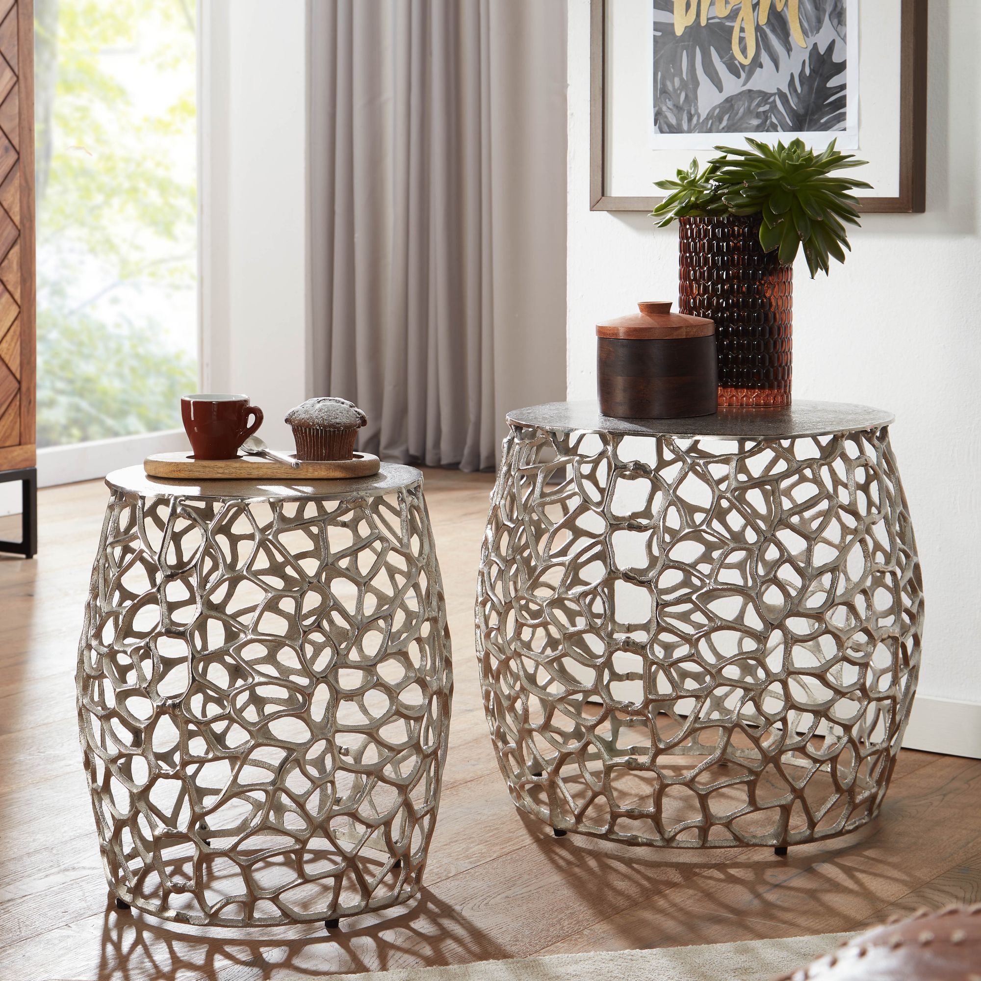 Satztisch 2er-Set Tungudalur Aluminium Silber Ø 46 cm