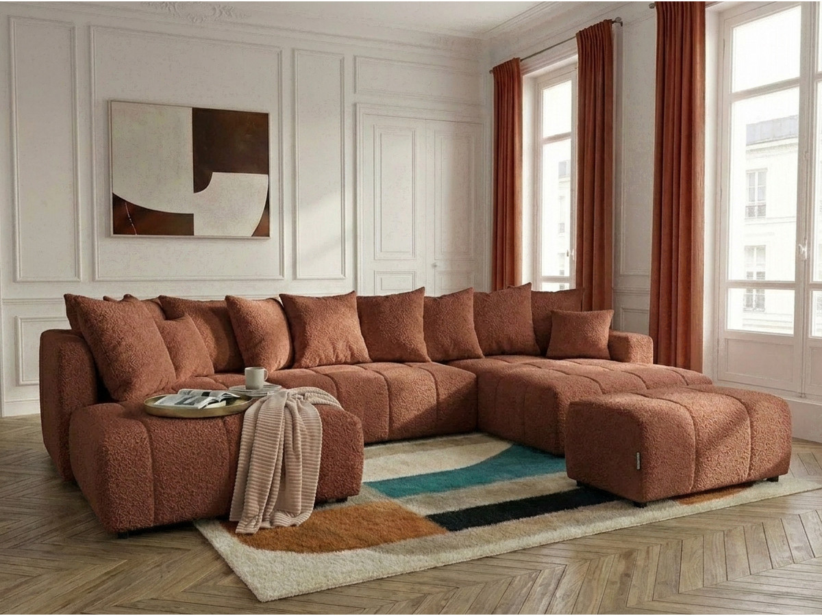 Bobochic Roxelane Wohnlandschaft mit Pouf Bouclé-Stoff Orange Ecke rechts