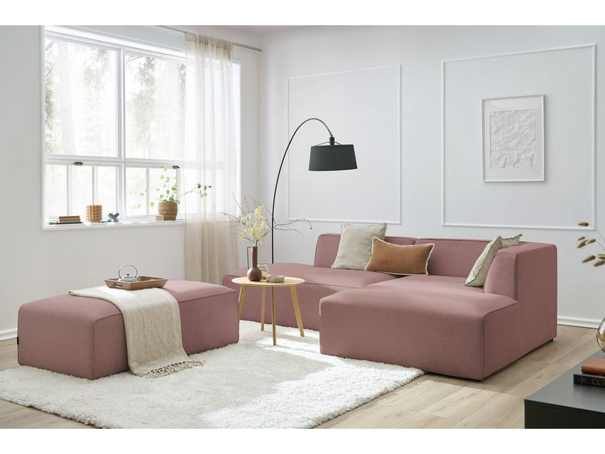 Bobochic Megeve Ecksofa mit Schlaffunktion und Pouf Melange-Stoff Rosa Ecke rechts