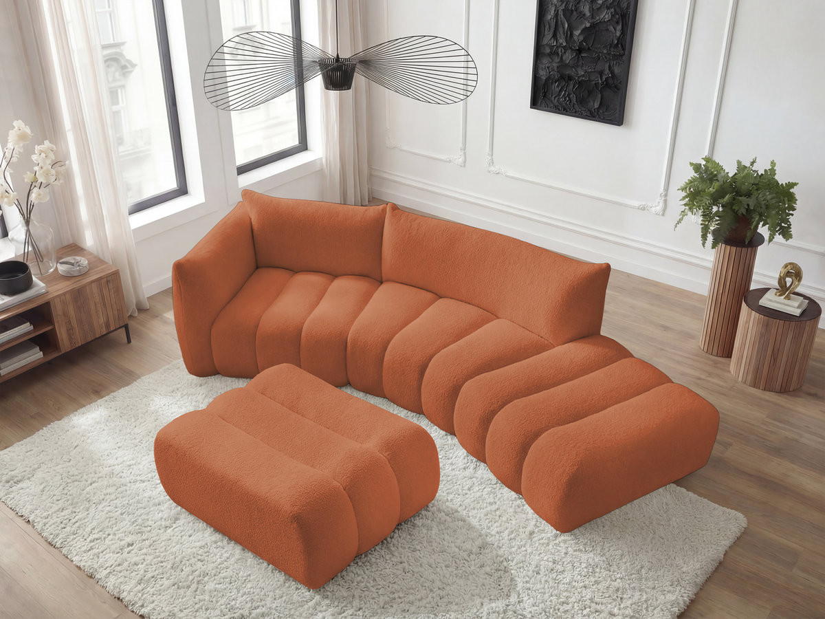 Bobochic Azra Ecksofa mit Pouf 325 × 112 cm Bouclé-Stoff Orange Ecke links