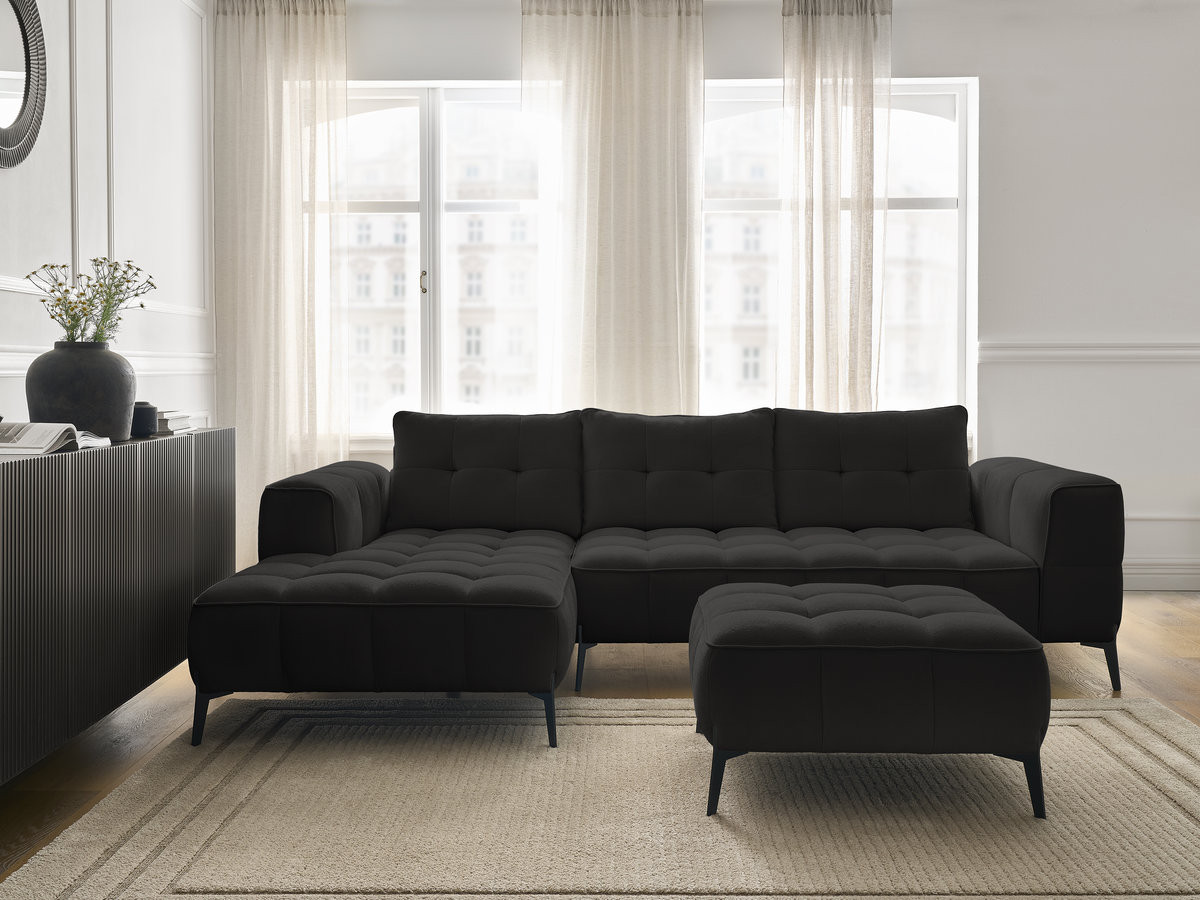 Bobochic Anis Ecksofa mit Pouf Strukturstoff Schwarz Ecke links