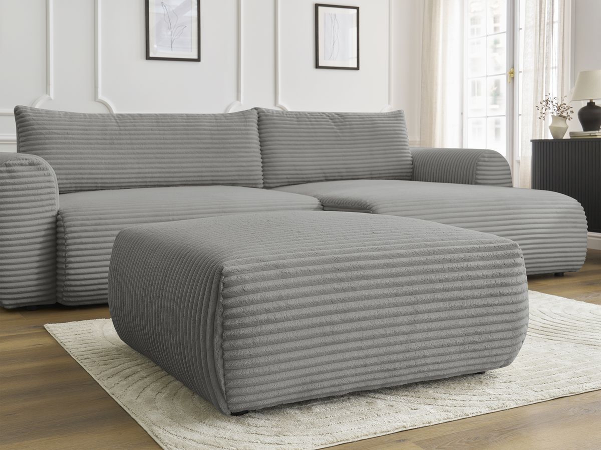 Bobochic Lucien Ecksofa mit Schlaffunktion und Bettkasten und Pouf 314 × 167 cm Breitcord weich Dunkelgrau Ecke rechts