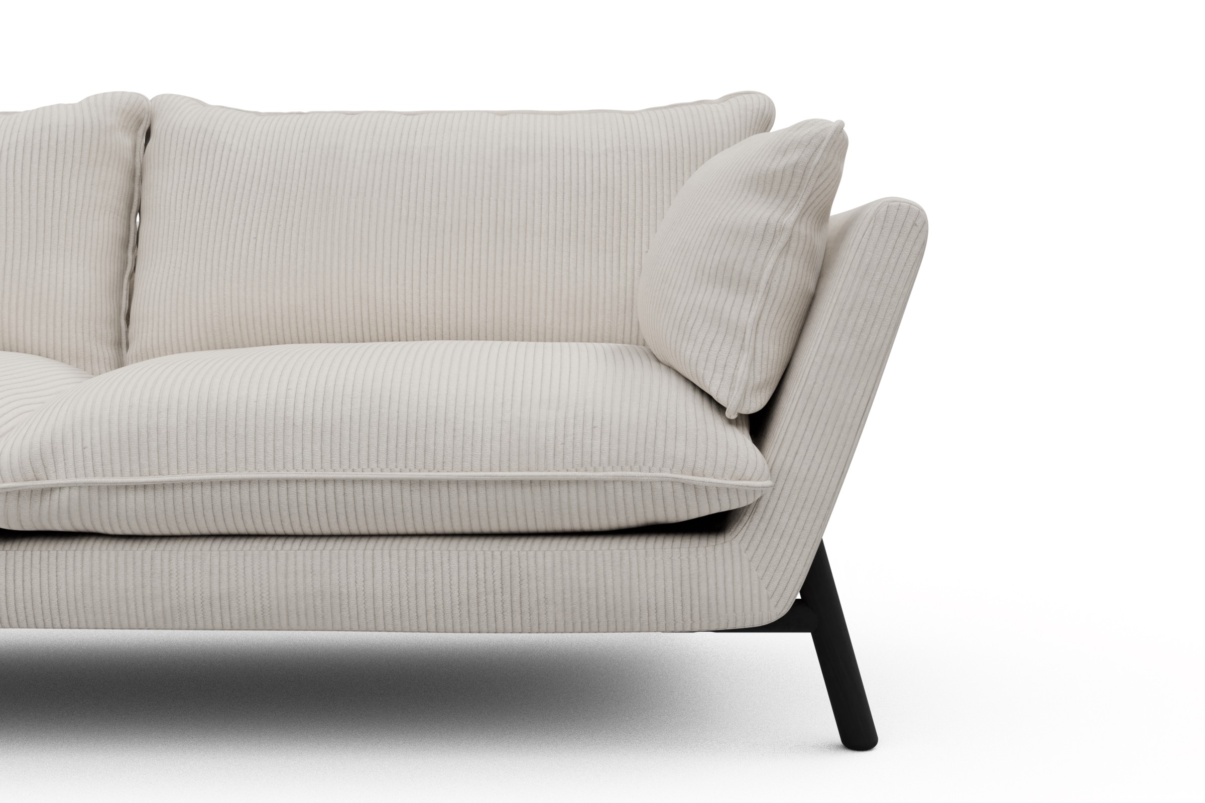 Sofa Emil Soft 2-Sitzer Beinfarbe Eiche Schwarz Kord Corduroy 594-Ivory