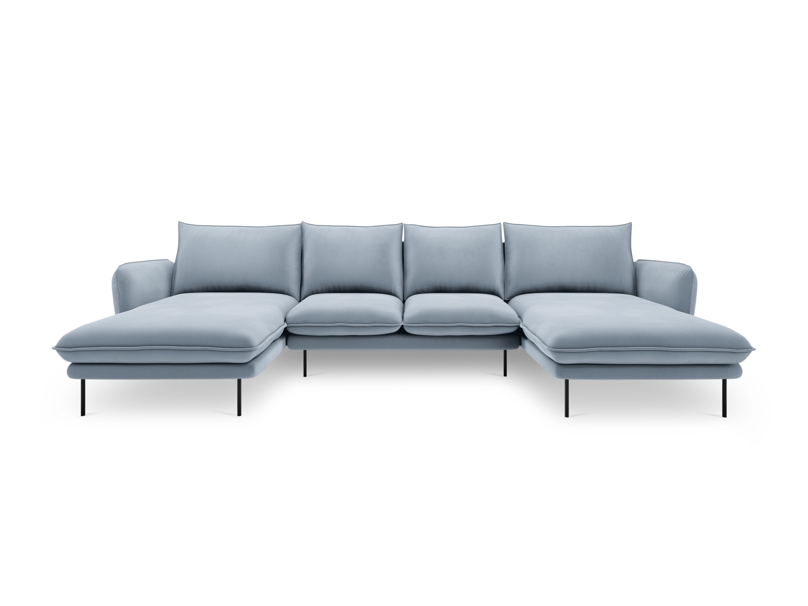 Cosmopolitan Design Panoramasofa Vienna 6-Sitzer Samt Bluvel Hellblau Beine Schwarzes Metall
