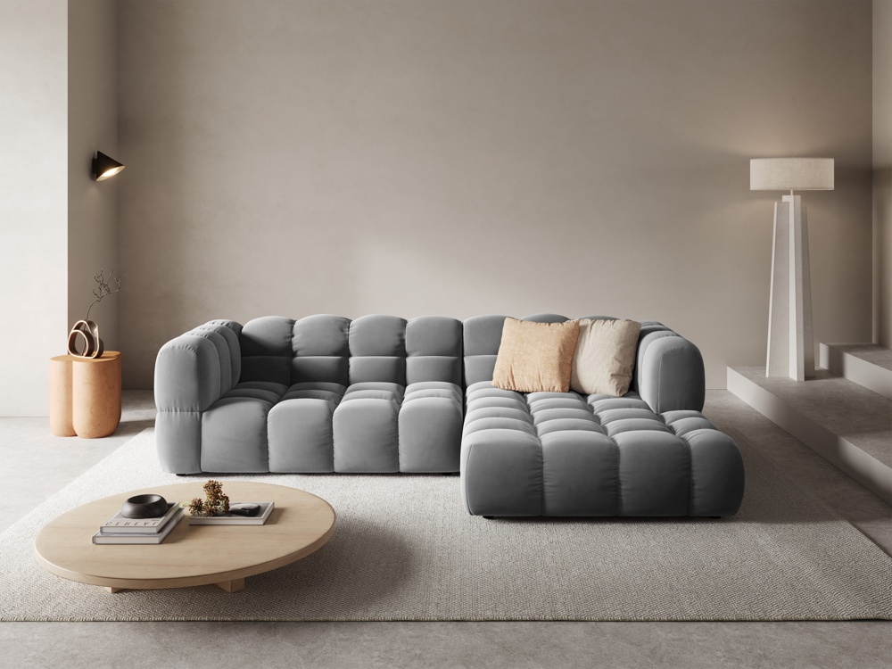 Cosmopolitan Design Ecksofa Sky 4-Sitzer mittlere Version Samt Casino Hellgrau Rechts
