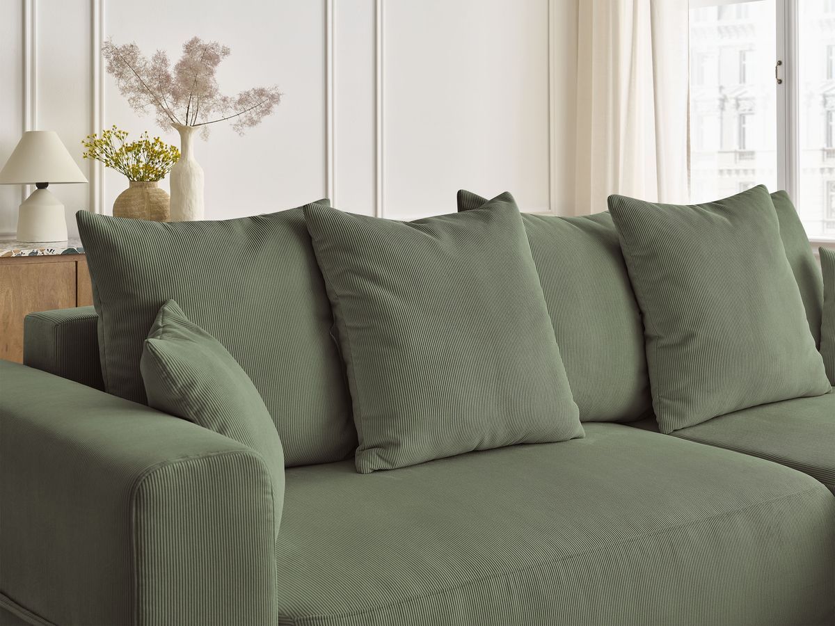 Bobochic Sidonie Ecksofa mit Schlaffunktion und Bettkasten Cordsamt Grün