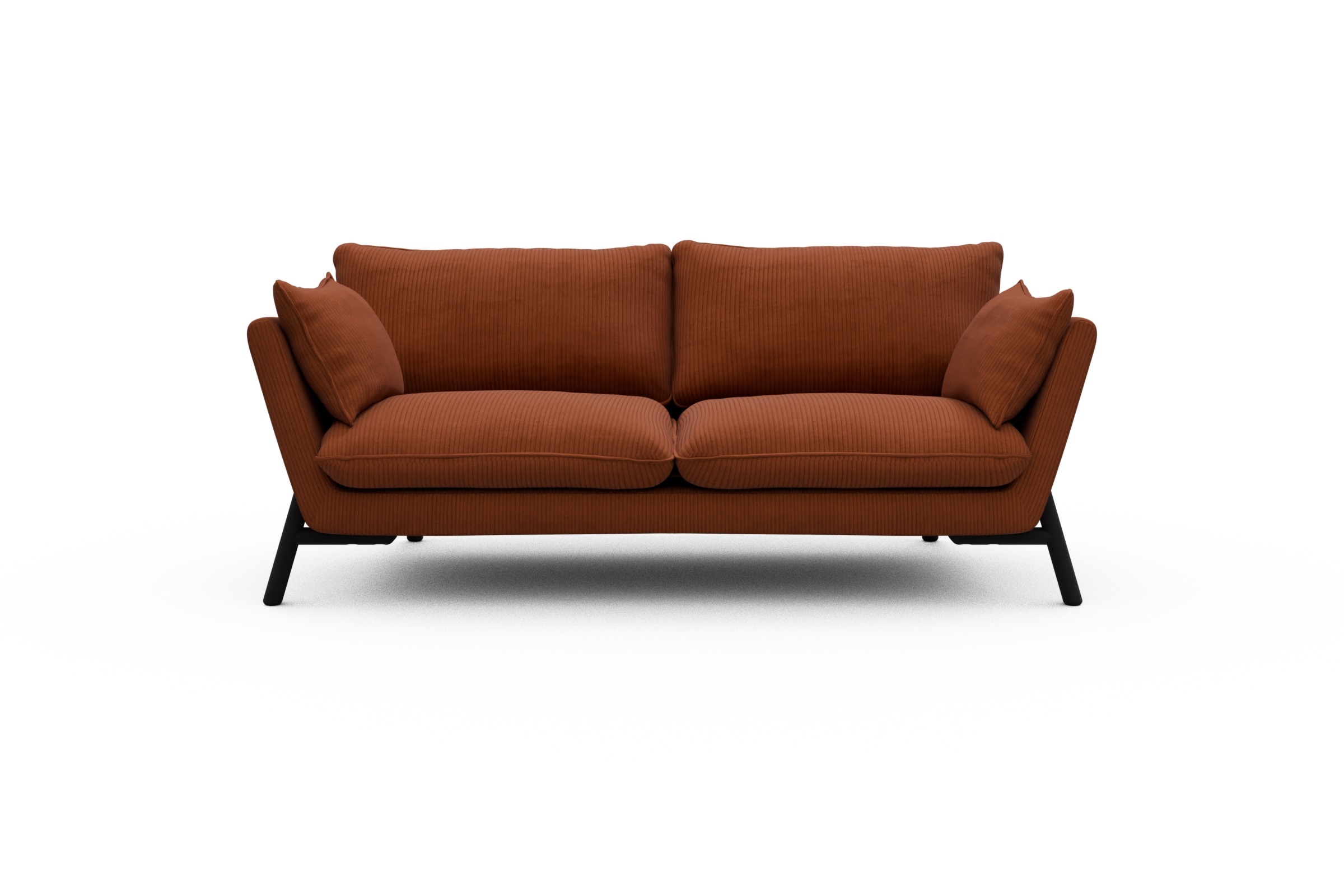 Skandi Home Sofa Emil 2-Sitzer Beinfarbe Eiche Schwarz Corduroy-Burnt-Orange moebelfaktor