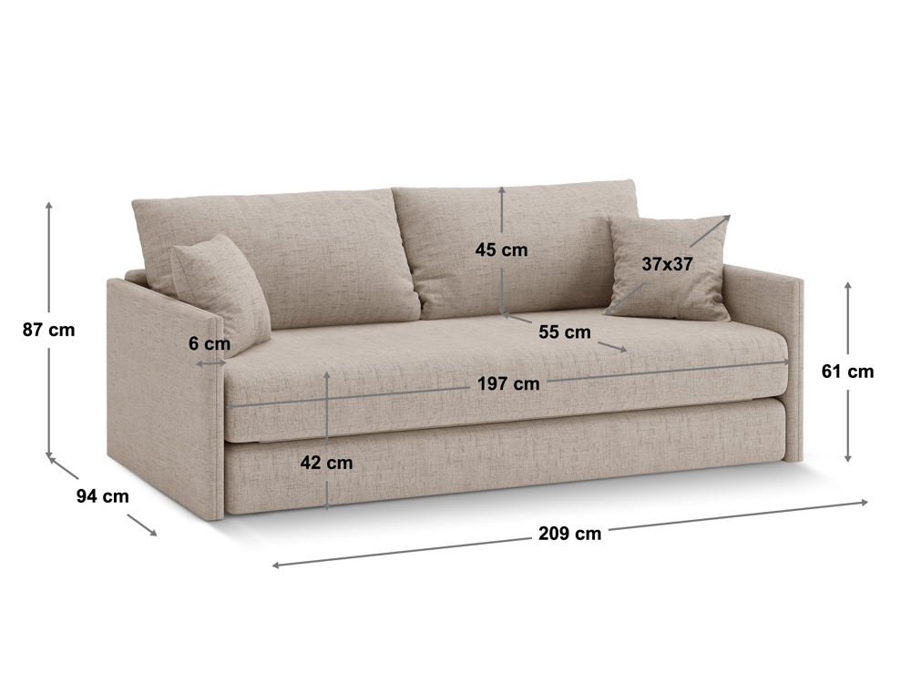 Cosmopolitan Design Schlafsofa Shannon 3-Sitzer Strukturierter Stoff Moly Helles Beige