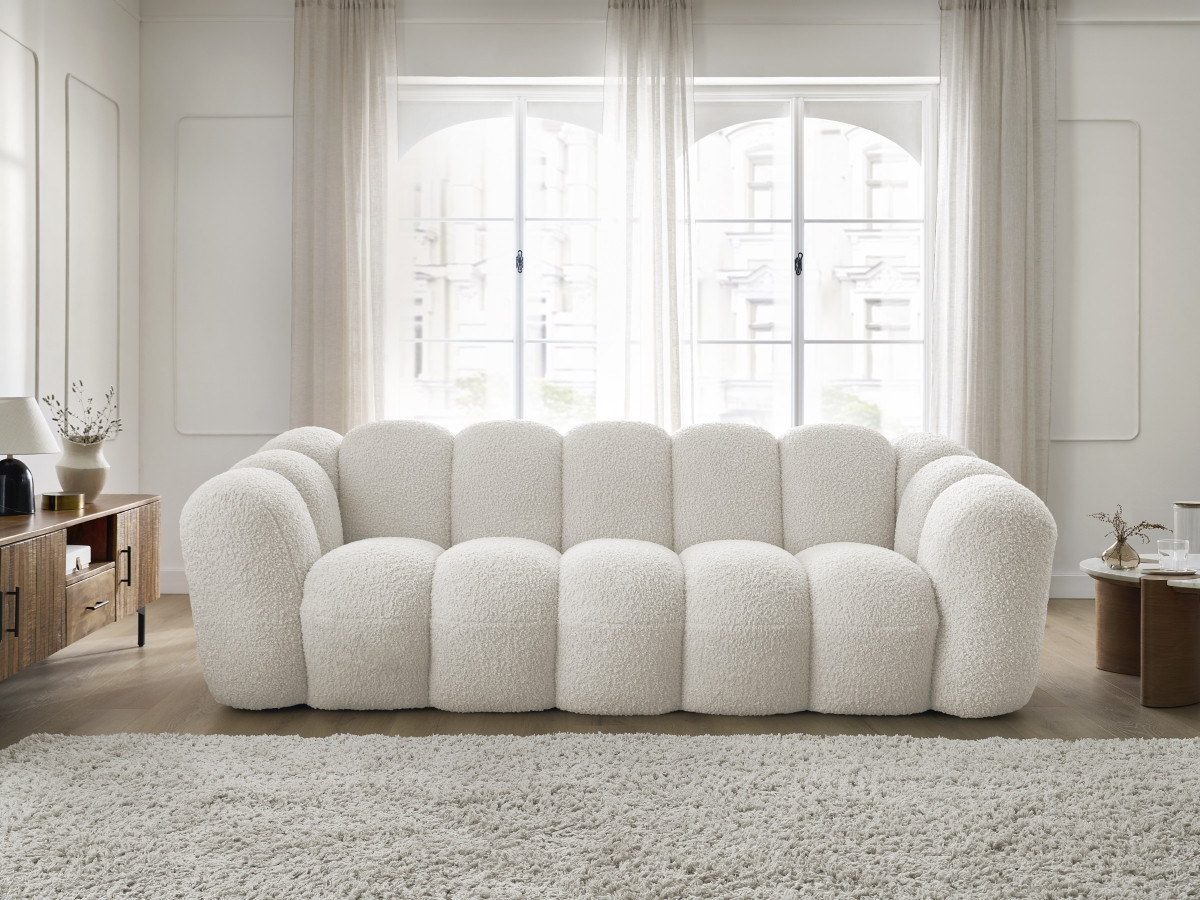 Bobochic Hippolyte Sofa 3-Sitzer Bouclé-Stoff Weiß