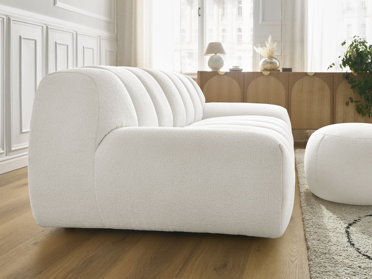 Bobochic Hayden Sofa 3-Sitzer mit Pouf 226 × 107 cm Bouclé-Stoff Weiß