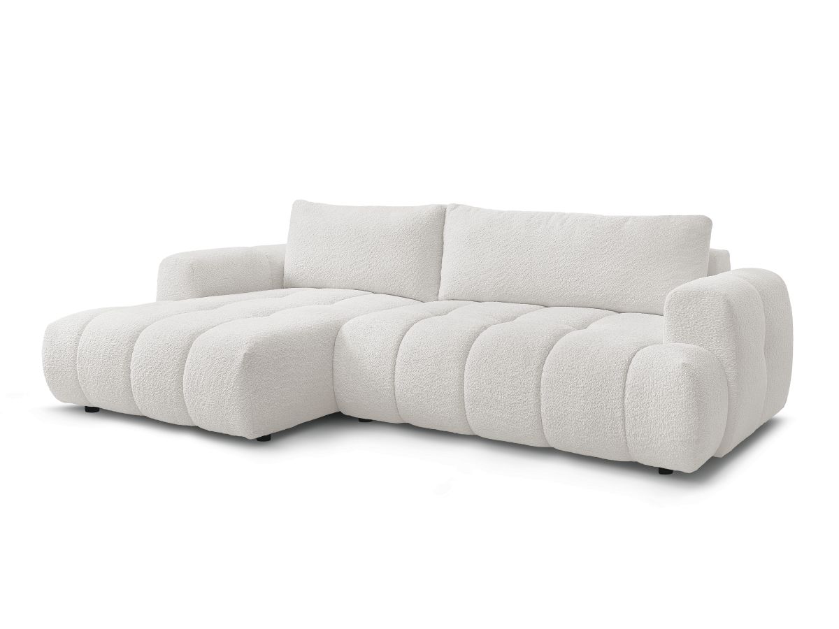 Bobochic Fuji Ecksofa mit Schlaffunktion und Bettkasten 292 × 160 cm Bouclé-Stoff Weiß Ecke links
