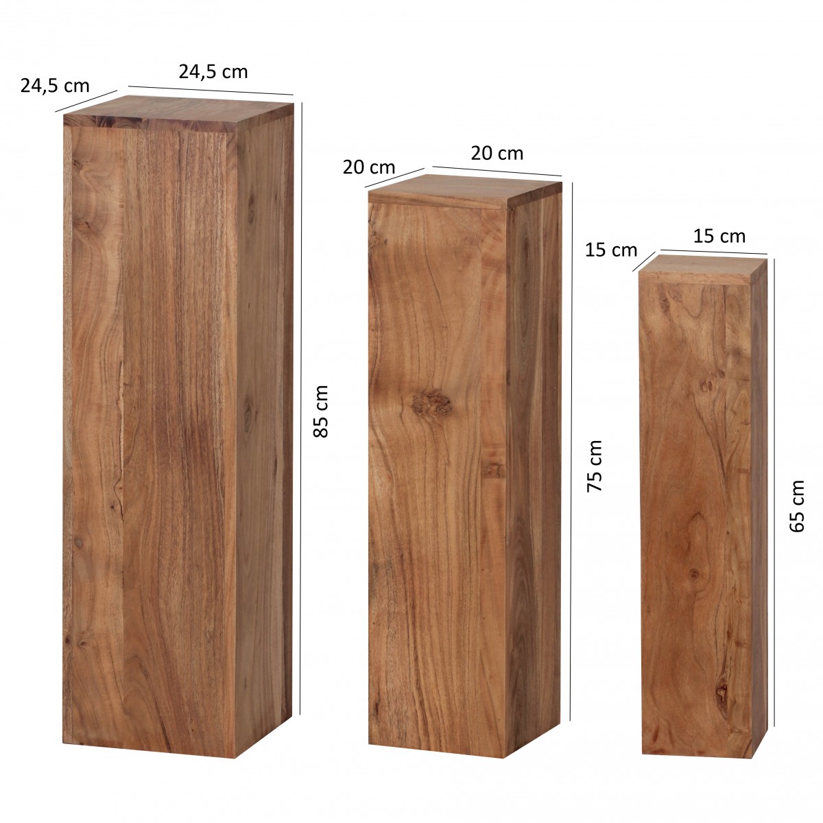 Satztisch 3er-Set Vardal Massivholz Akazie 24 × 24 × 85 cm