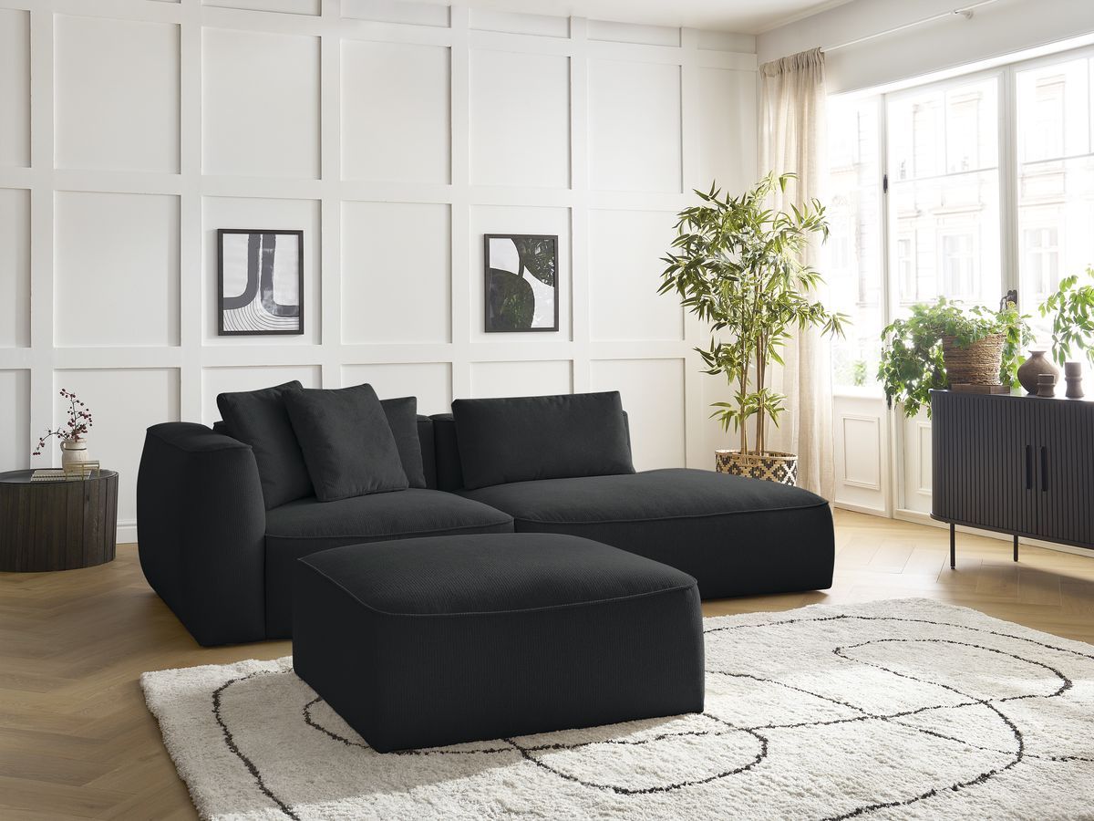 Bobochic Leopold Sofa 4-Sitzer mit Pouf Melange-Stoff Schwarz Armlehne links