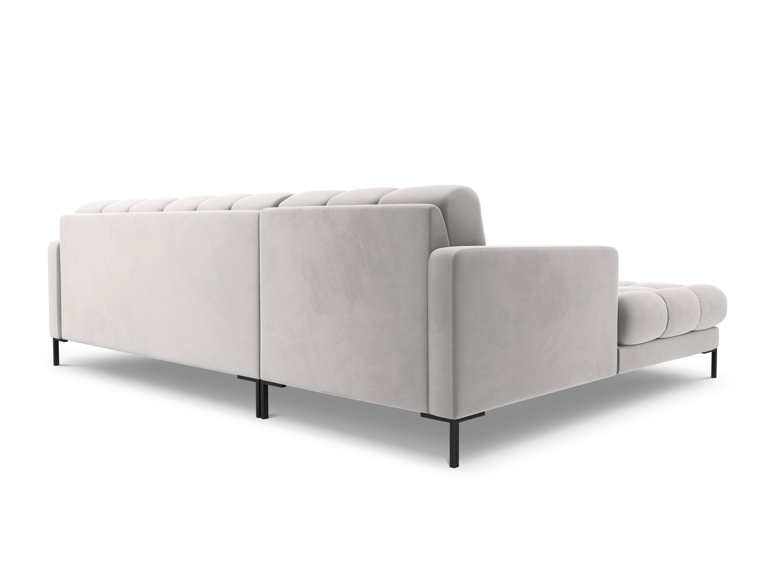 Cosmopolitan Design Ecksofa Bali 5-Sitzer Samt Bluvel Silber Links Beine Schwarzes Metall