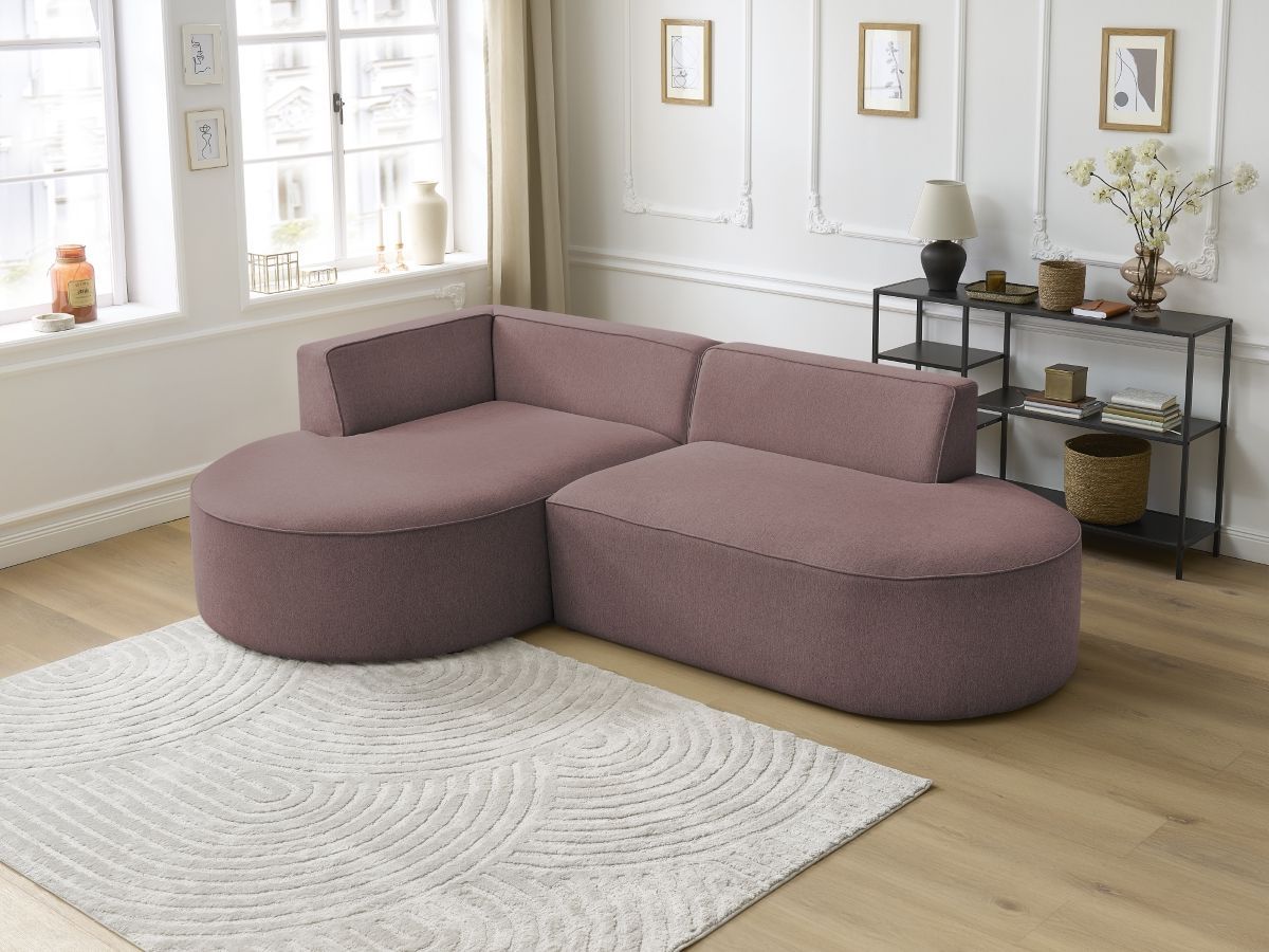 Bobochic Rousseau Ecksofa Melange-Stoff Rosa Ecke links