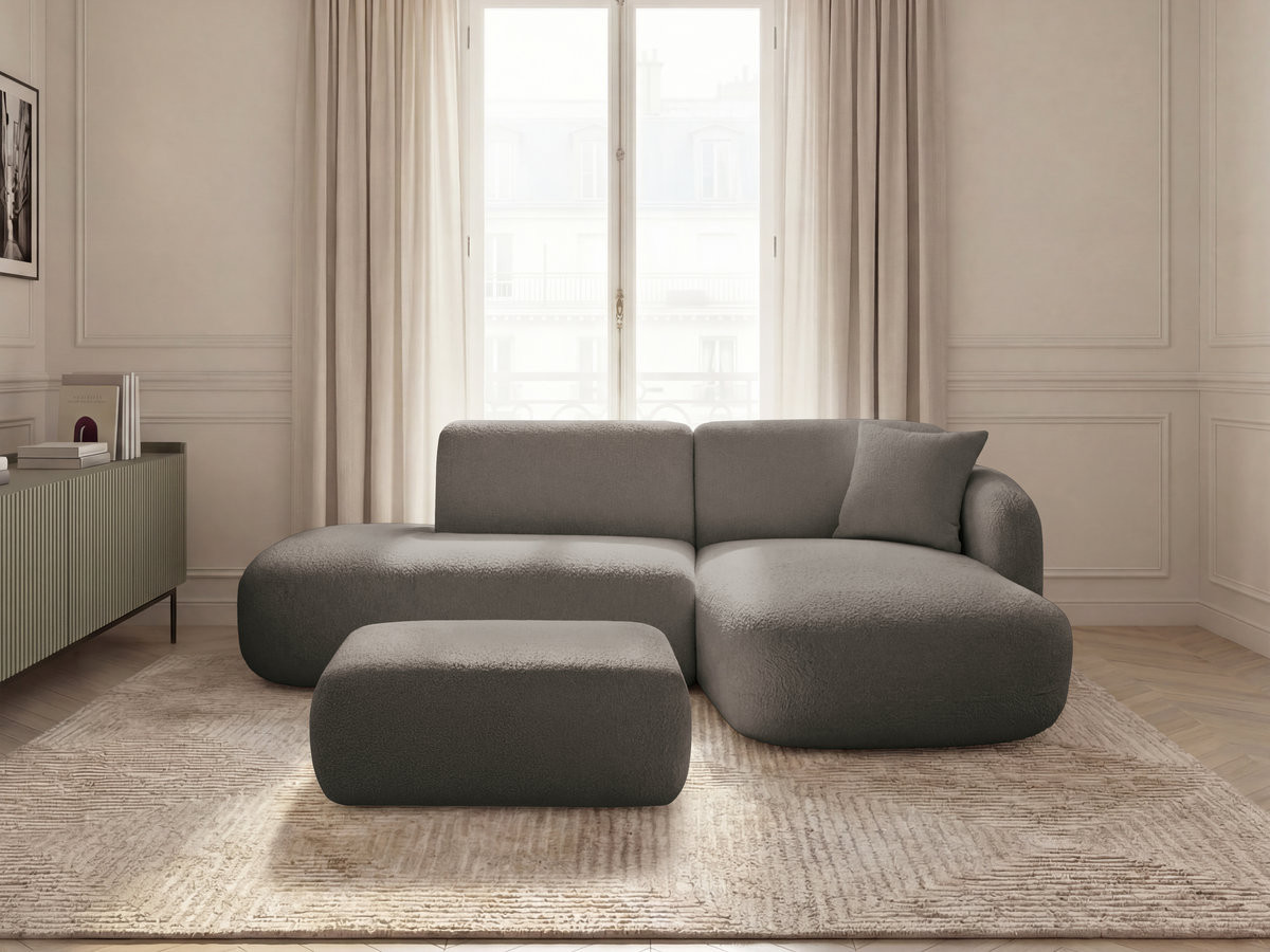 Bobochic Anda Ecksofa mit Pouf 241 × 163 cm Chenille Taupe Ecke rechts