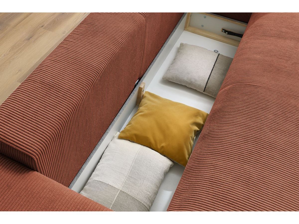 Bobochic Voltaire Schlafsofa 3-Sitzer mit Bettkasten Cordsamt Orange