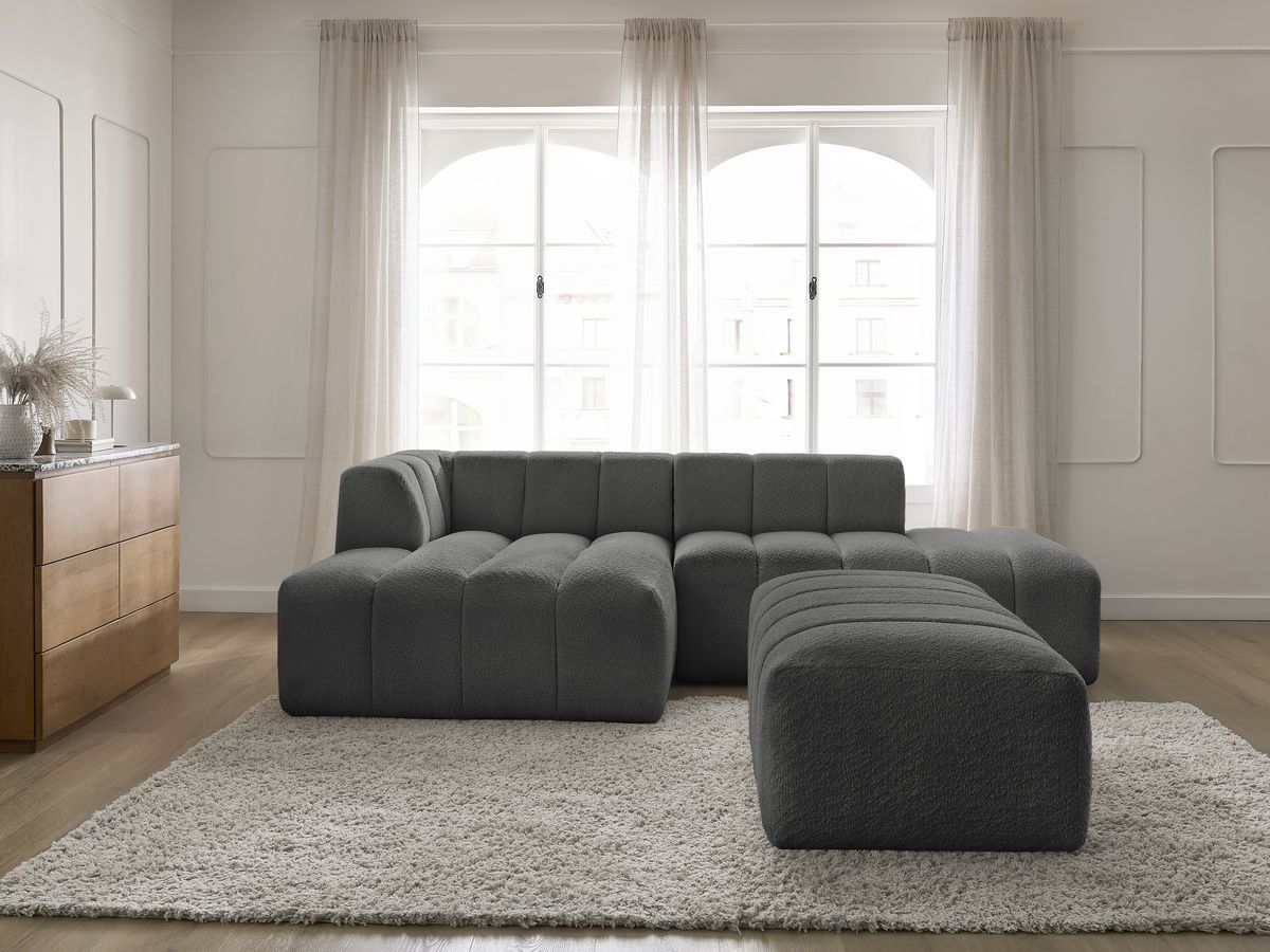 Bobochic Annecy Ecksofa mit Pouf Bouclé-Stoff Dunkelgrau Ecke links