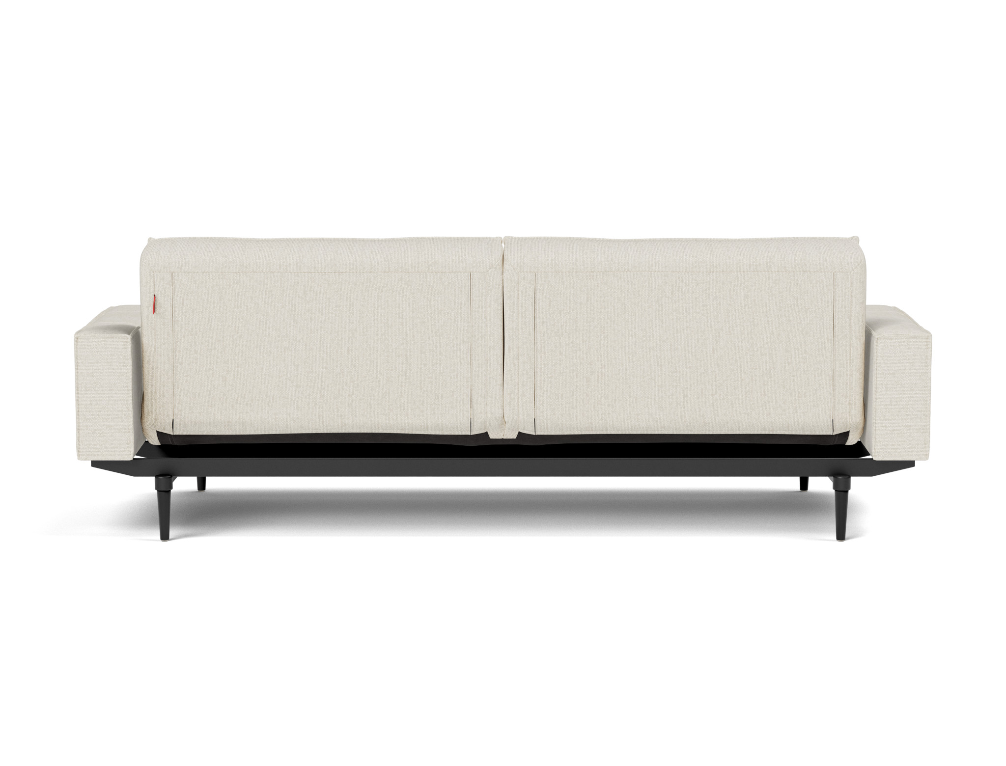 Schlafsofa Splitback mit Armlehnen Boucle Skandi 531-Off-White Beine Styletto Eiche schwarz
