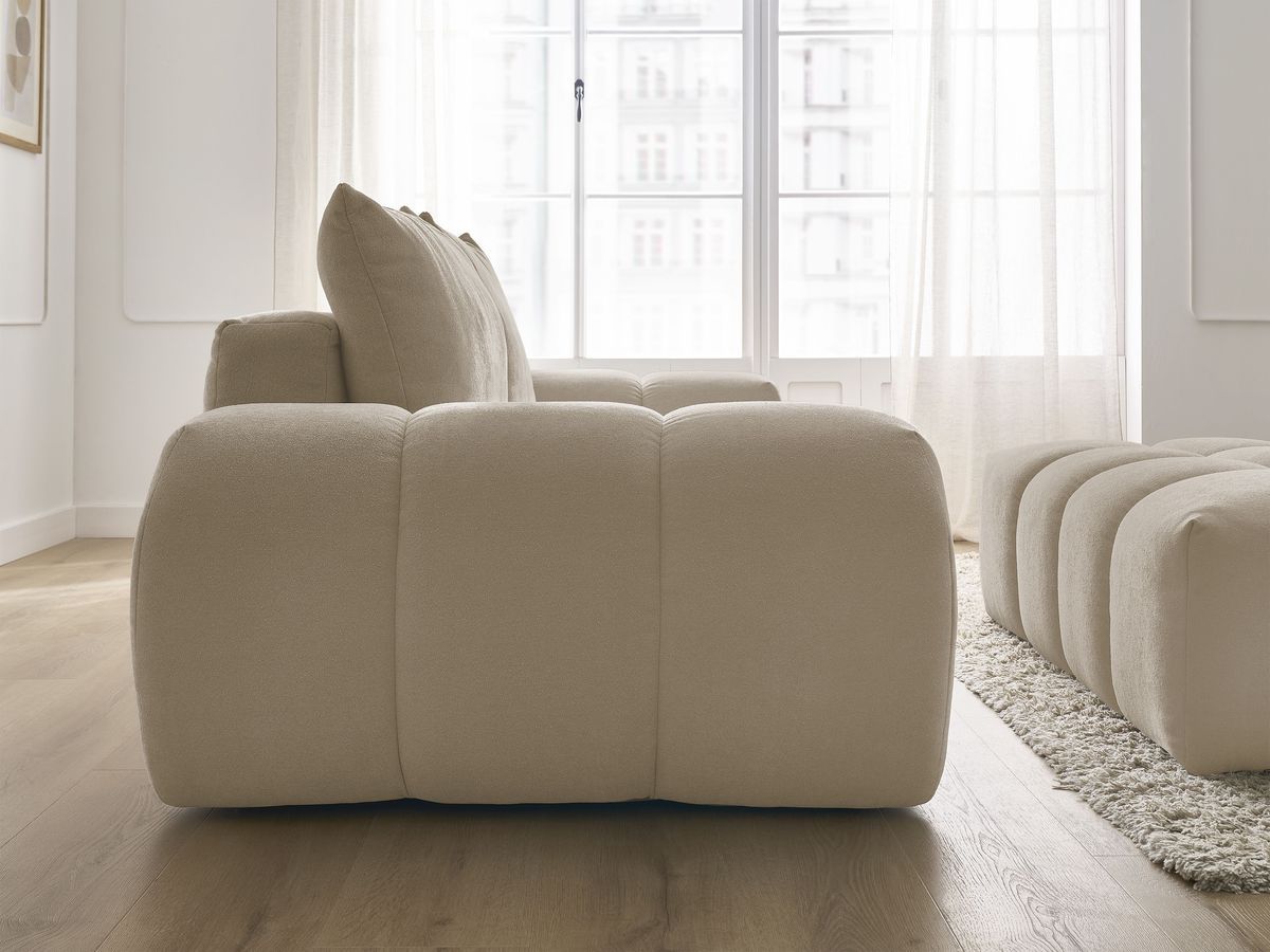 Bobochic Everest Schlafsofa 3-Sitzer mit Bettkasten und Pouf, 2 Kissen Strukturstoff Taupe