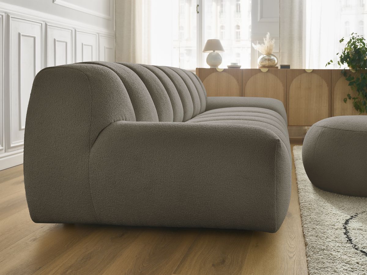 Bobochic Hayden Sofa 4-Sitzer mit Pouf Bouclé-Stoff Braun