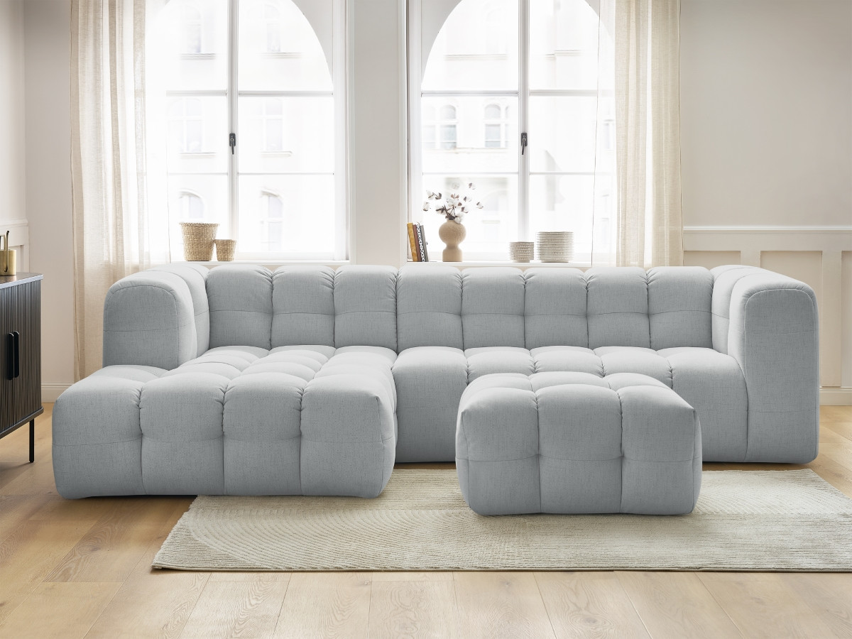 Bobochic Cloud Ecksofa mit Pouf 288 × 184 cm Stoff Hellgrau Ecke links