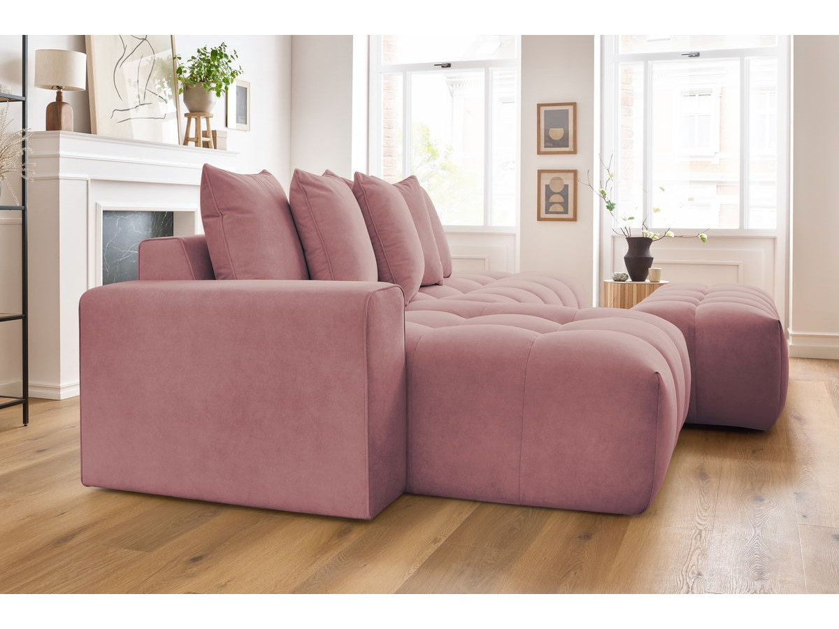 Bobochic Mont-blanc Ecksofa mit Pouf Samt Rosa Ecke links