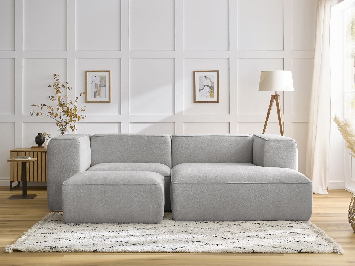 Bobochic Zephyr Ecksofa mit Pouf 260 × 165 cm Strukturstoff Hellgrau Ecke rechts