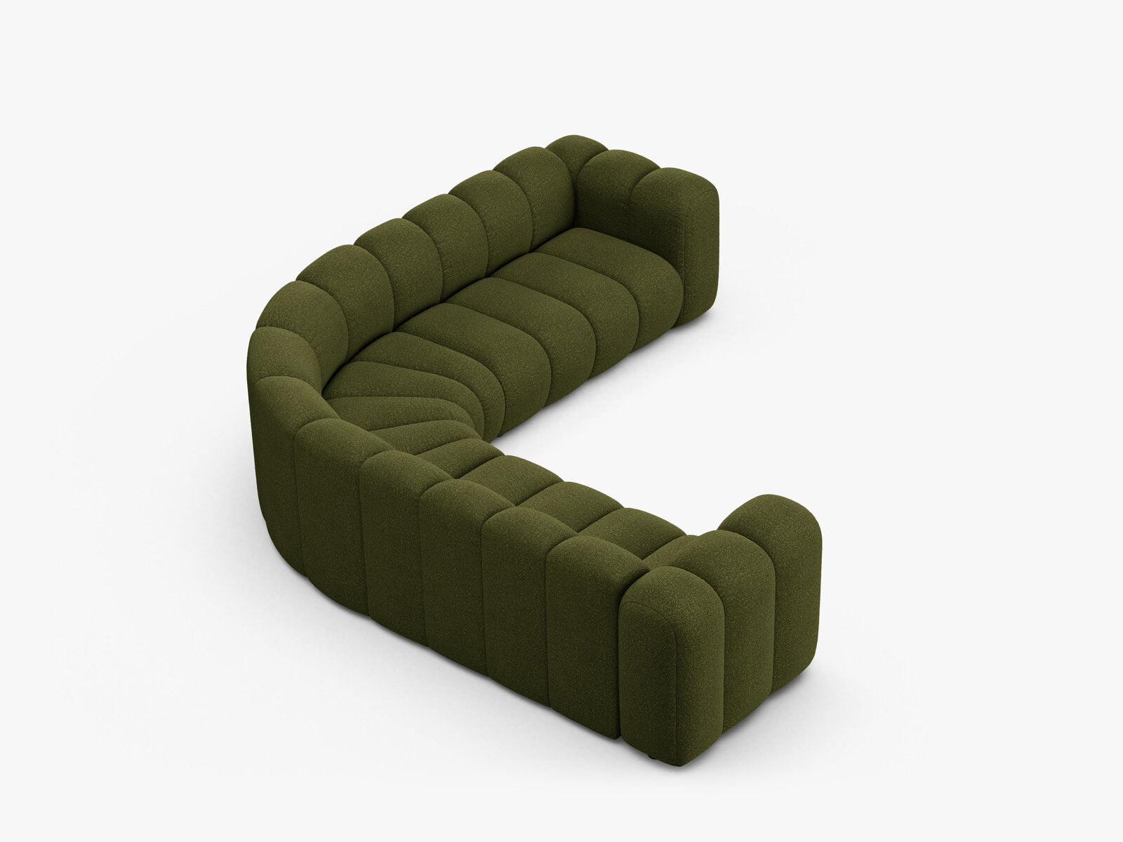 Micadoni symmetrisches Ecksofa Lupine 5-Sitzer mittelgroß Boucle Baloo Dunkel-Olivgrün