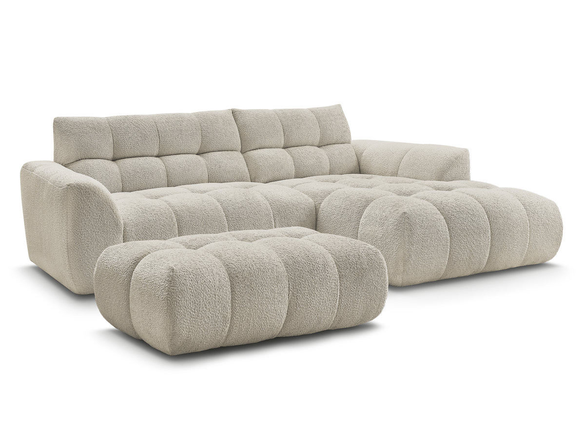 Bobochic Jaya Ecksofa mit Pouf Chenille Beige Ecke rechts