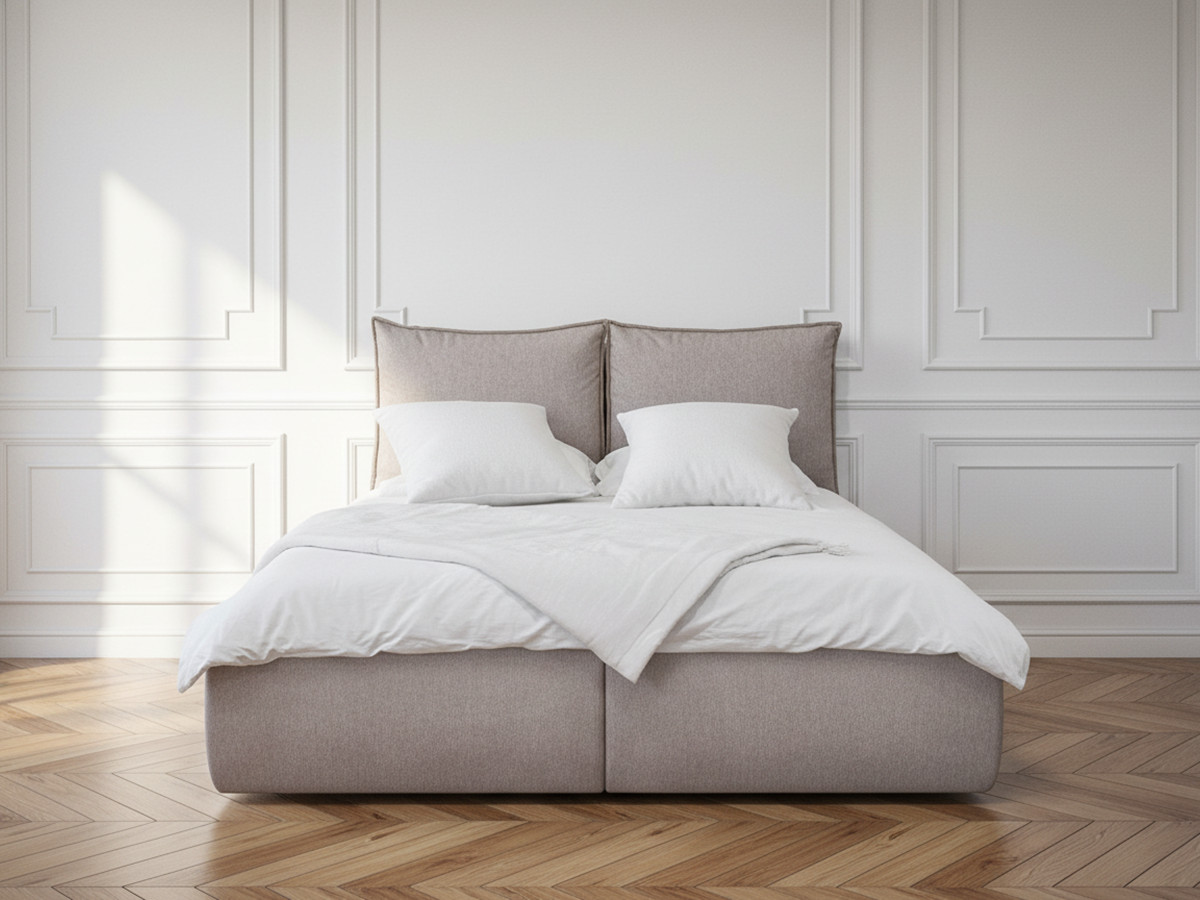 Bobochic Garance Polsterbett mit Bettkasten Stoff Beige, Liegefläche 140 × 190 cm