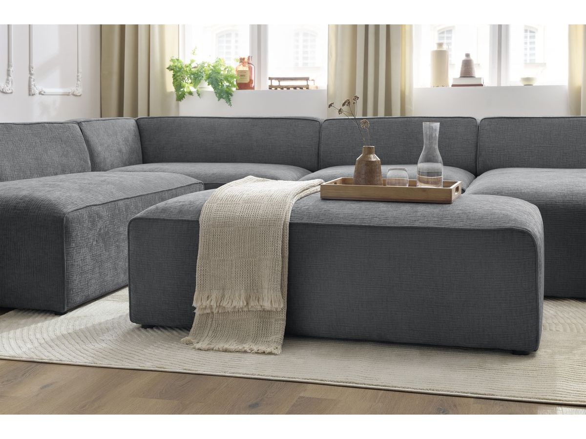 Bobochic Megeve Wohnlandschaft mit Pouf Strukturstoff Dunkelgrau Ecke rechts