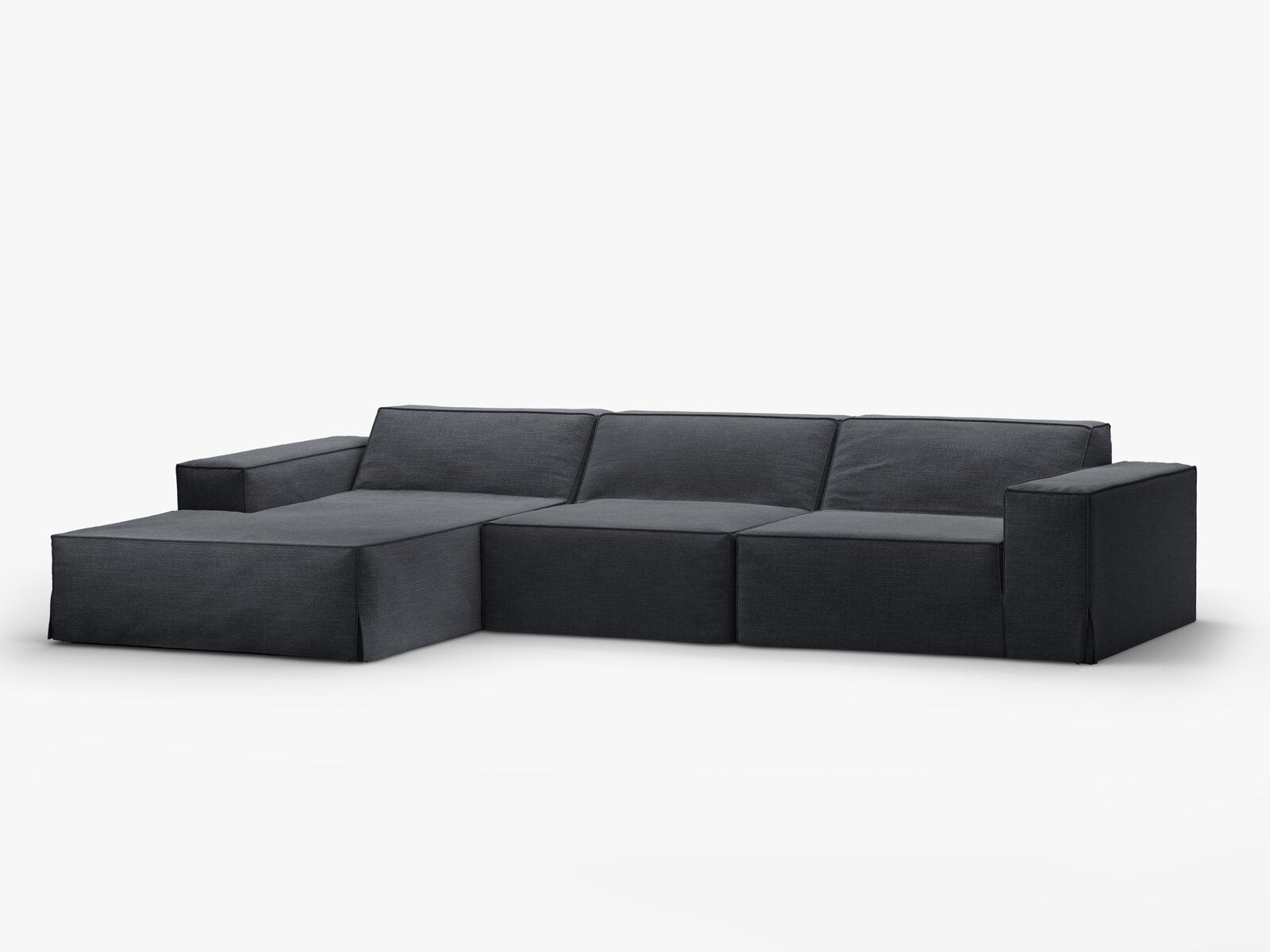 Micadoni Ecksofa Jodie 4-Sitzer Links Strukturierter Stoff Lins Grau und Blau