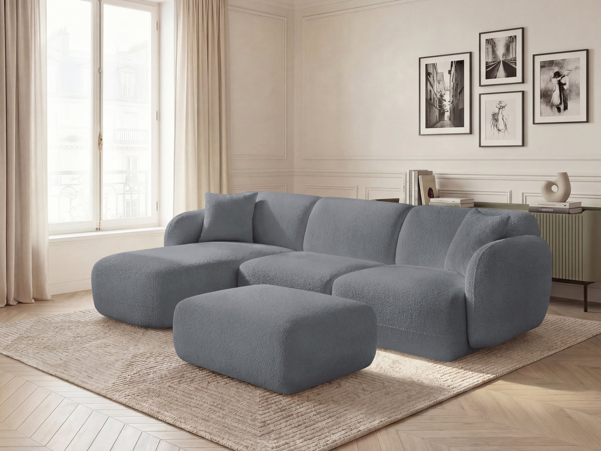 Bobochic Anda Ecksofa mit Pouf 292 × 163 cm Chenille Grau Ecke links