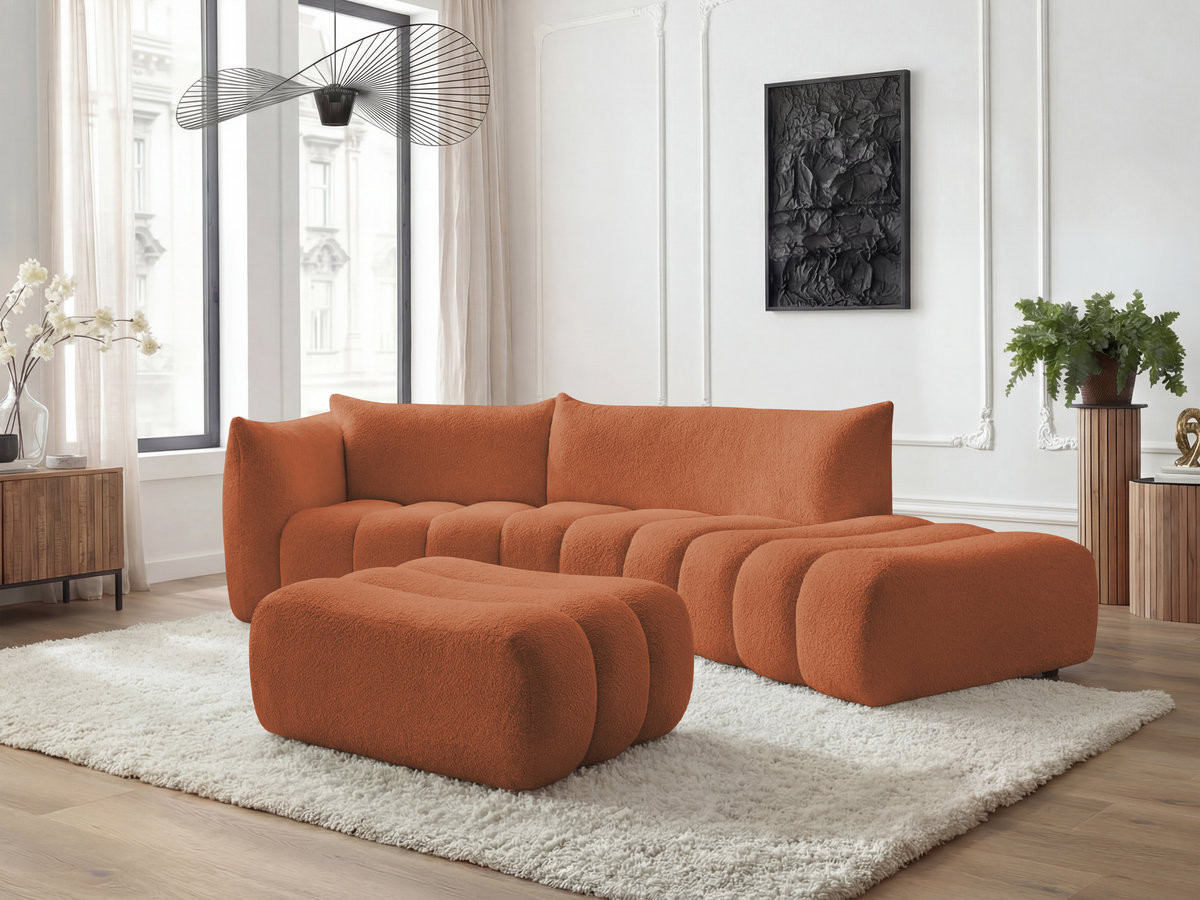 Bobochic Azra Ecksofa mit Pouf 325 × 112 cm Bouclé-Stoff Orange Ecke links