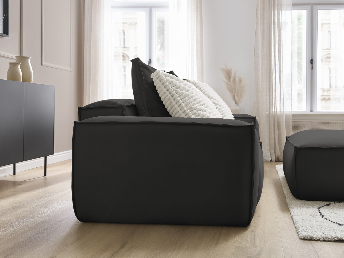 Bobochic Boheme Sofa 3-Sitzer mit Pouf Kunstleder Schwarz