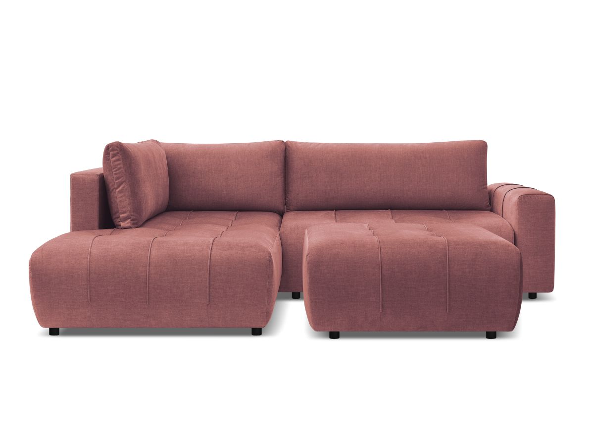 Bobochic Arsene Ecksofa mit Schlaffunktion und Bettkasten und Pouf 277 × 200 cm Samt Orange Ecke links