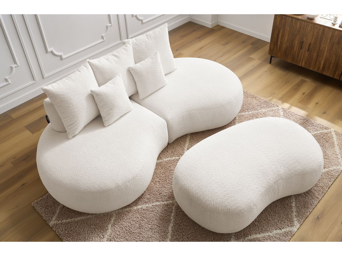 Bobochic Saint-germain Sofa 5-Sitzer mit Pouf Bouclé-Stoff Weiß