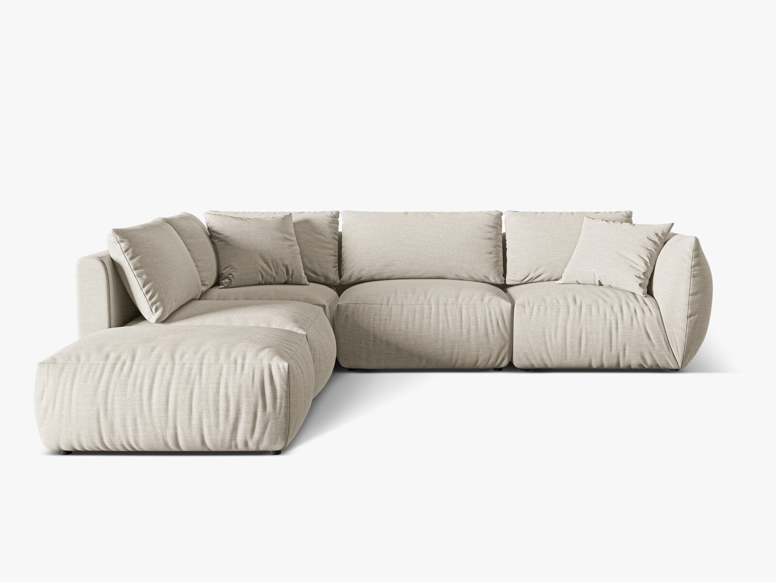 Micadoni Modulares Ecksofa Chris 4-Sitzer Links Strukturierter Stoff Natur