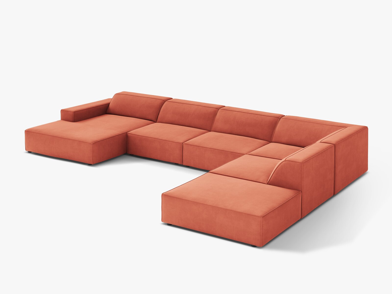 Micadoni Panorama-Ecksofa Jodie 7-Sitzer Samt Venus Koralle Rechts