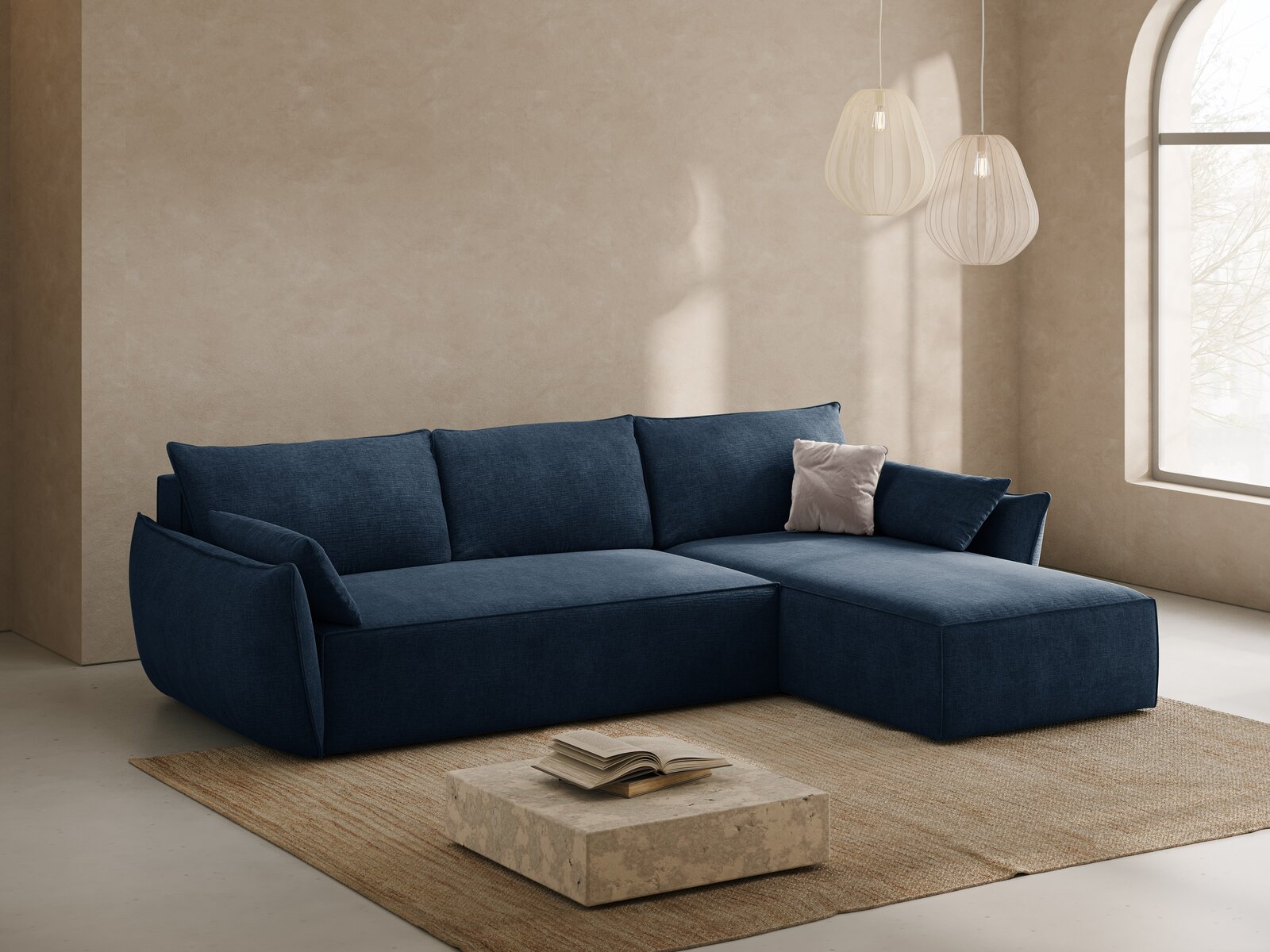 Micadoni Kaelle Ecksofa 4-Sitzer mit Schlaffunktion Rechts Chenille Over The Horizon Königsblau