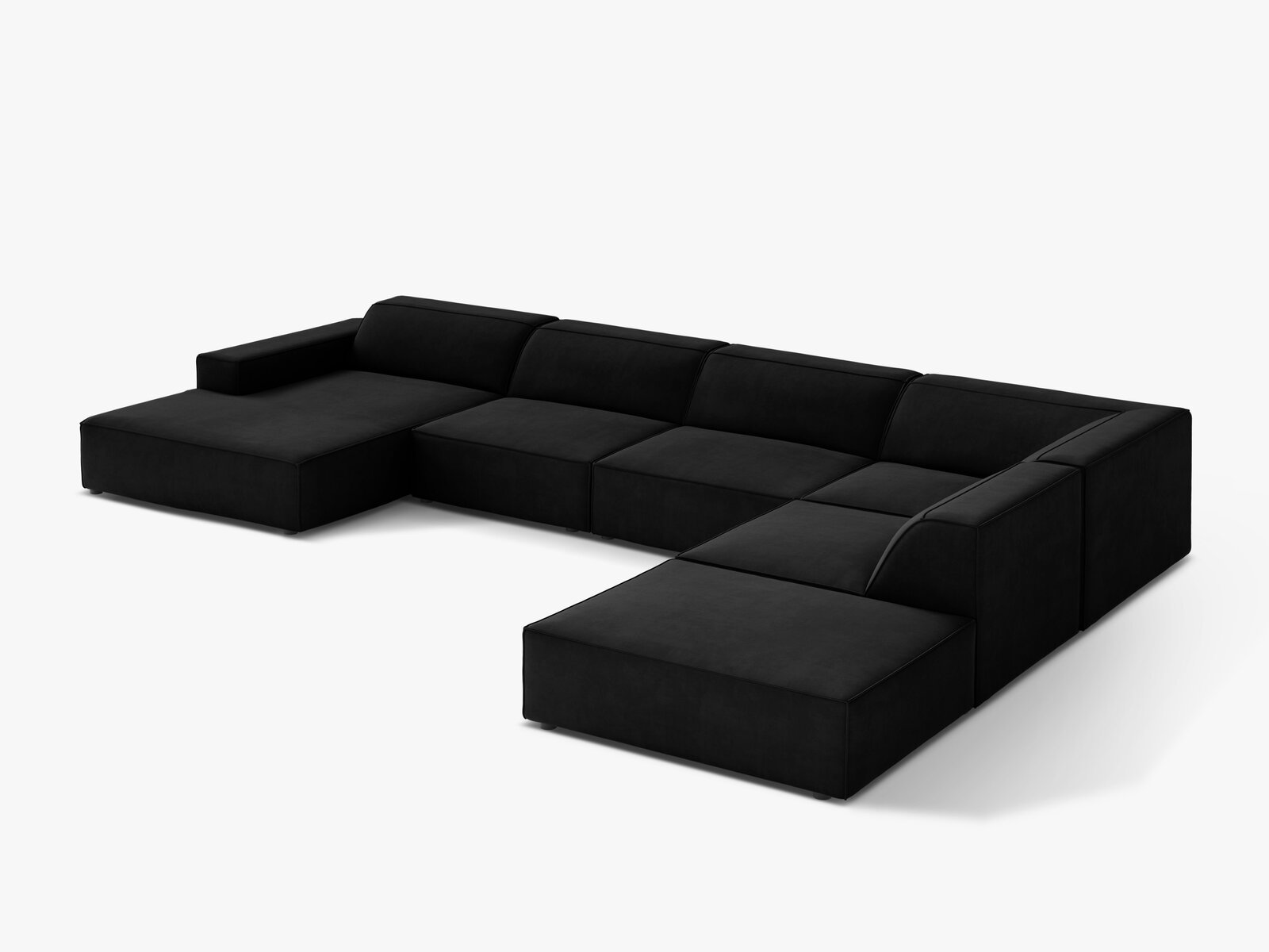 Micadoni Panorama-Ecksofa Jodie 7-Sitzer Rechts Samt Bluvel Schwarz