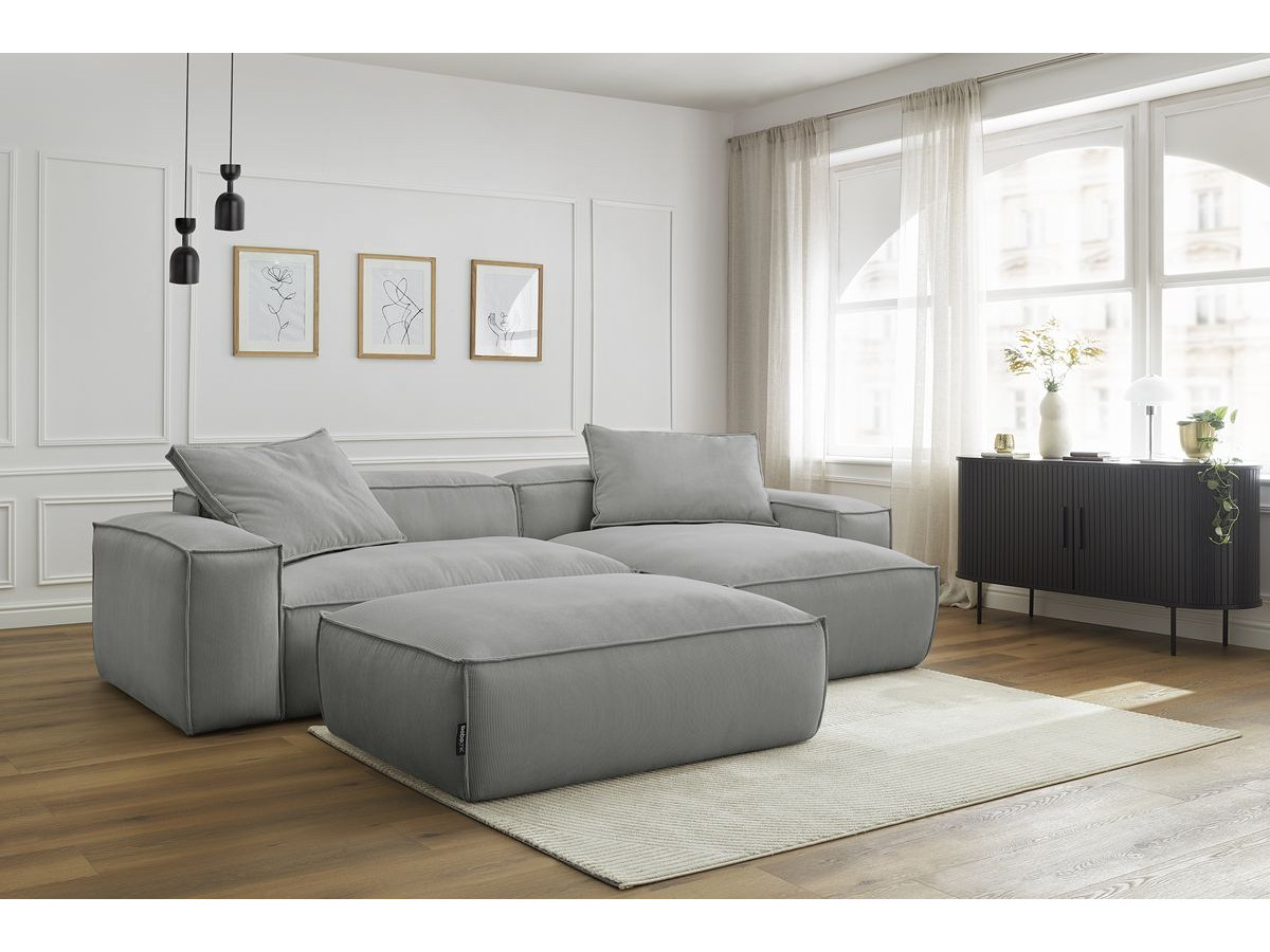 Bobochic Boheme Ecksofa mit Pouf Cordsamt Hellgrau