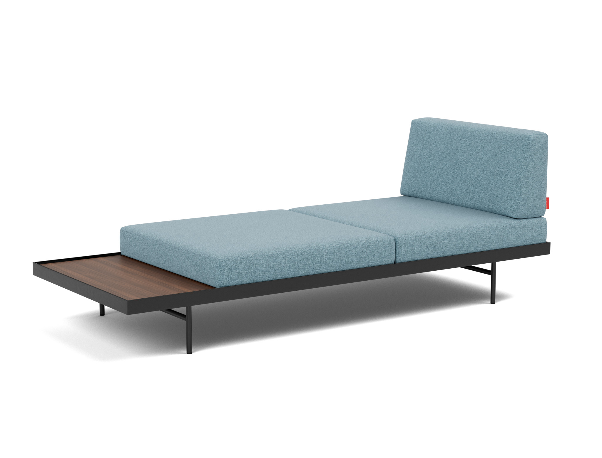 Tagesbett Puri Flachgewebe Mixed Dance 525-Light-Blue Beine mit Nussbaumtisch