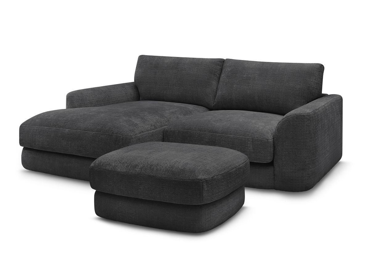 Bobochic Leonore Ecksofa mit Pouf Strukturstoff Schwarz Ecke links