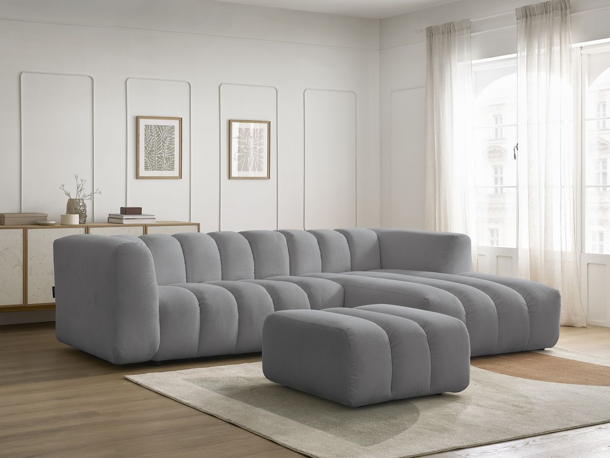 Bobochic Talia Ecksofa mit Pouf Melange-Stoff Hellgrau Ecke rechts