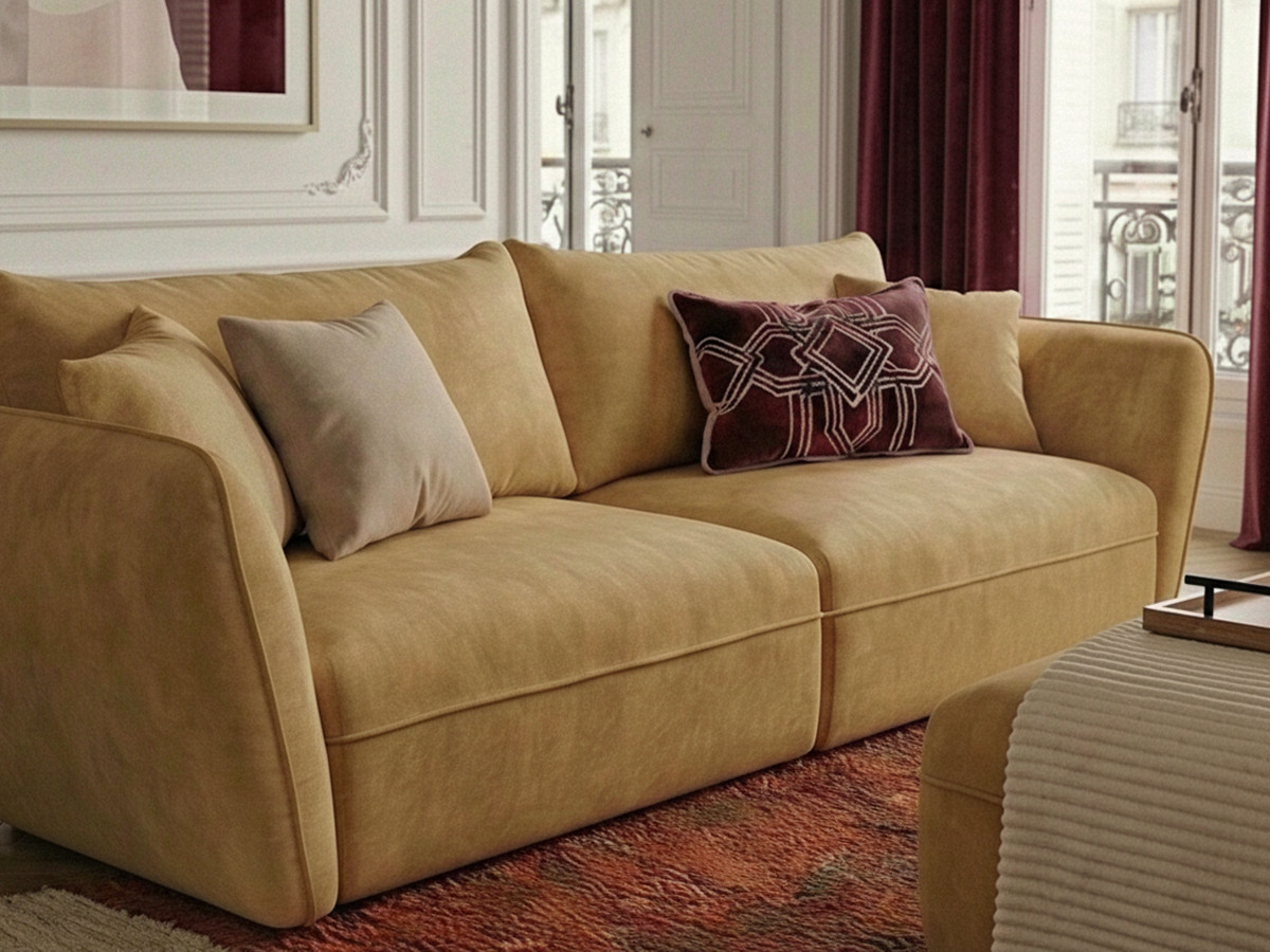 Bobochic Luigi Sofa 3-Sitzer mit Pouf Strukturstoff Gelb